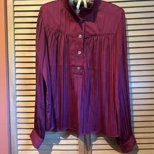 Anthropologie Deep Red Pleated Blouse